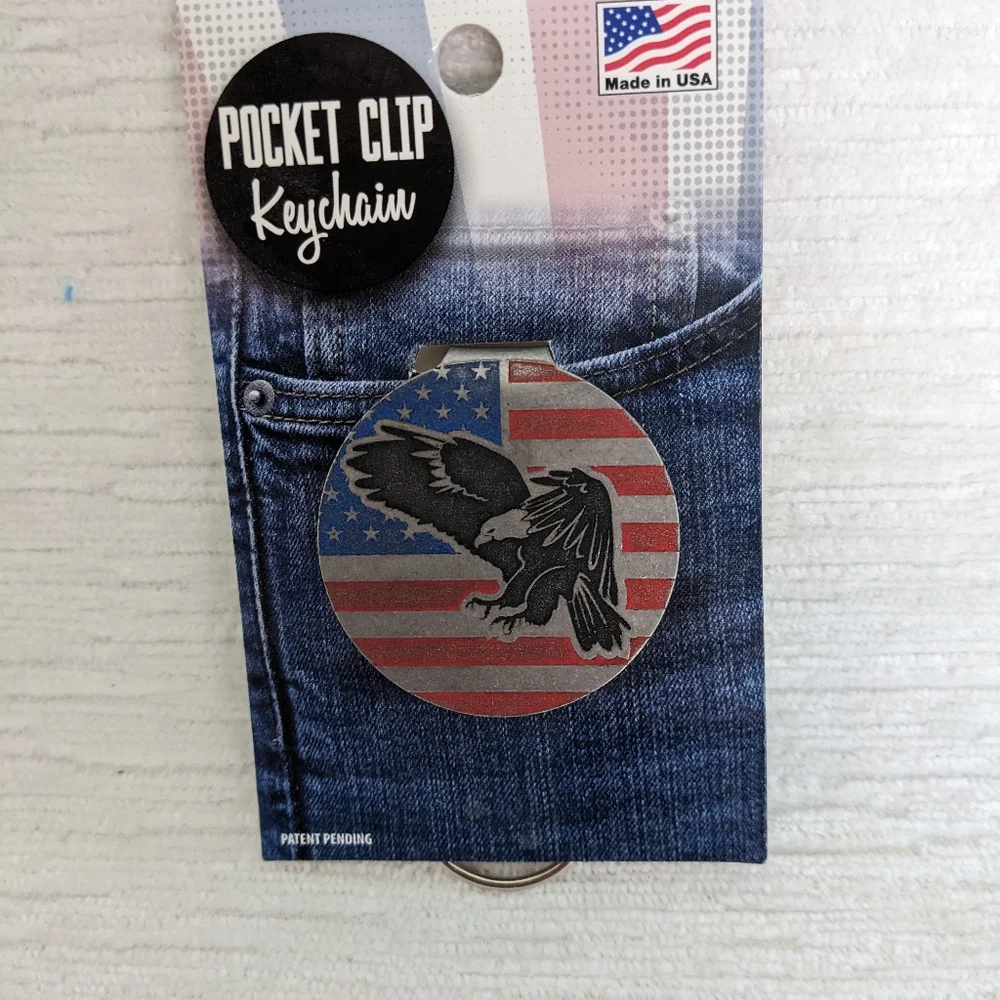 American Flag Eagle Pocket Clip Keychain